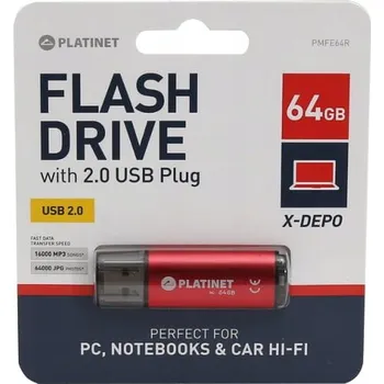 USB flash disk Flash disk PLATINET X-Depo 64 GB USB 2.0 červený