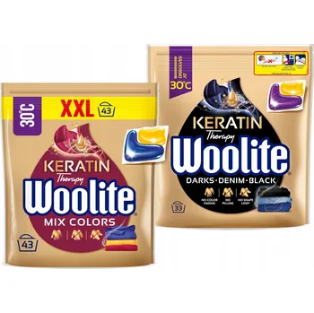 Prací prostředek Woolite Kapsle na praní barevného a černého prádla s keratinem, sada 76 kusů