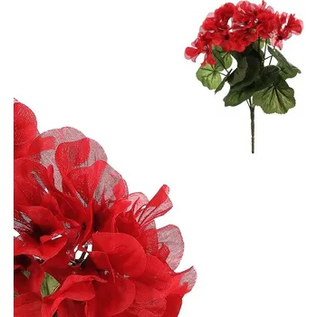 umělá květina Růžová umělá kytice muškátů - realistická, bezúdržbová dekorace Barva: Červená