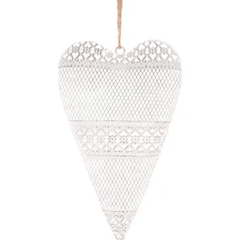 Kovová závěsná ozdoba Srdce - antik bílá, vintage design 30 cm Barva: bílá