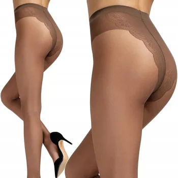 Dámské oblečení Punčocháče Dámské 20 DEN Polomatné s krajkovým sedem Hnědé Legs 2-S