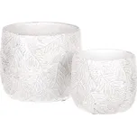 Kulatý betonový obal s motivem jehličí, bílo-stříbrný, sada 2 ks Barva: bílá