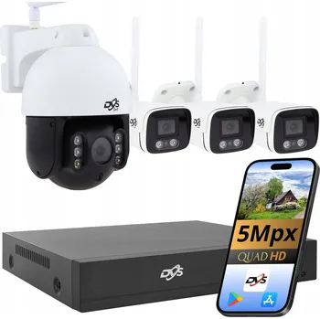 IP kamera Sada kamer DVS WiFi: 3 trubicové kamery a 1 otočná kamera 5Mpx pro venkovní monitoring