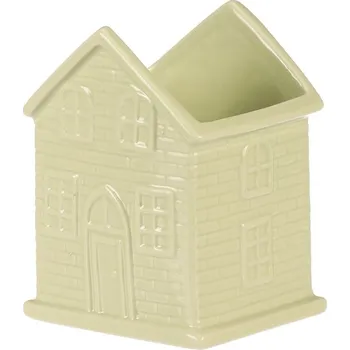 Krémový keramický obal na květiny ve tvaru domku, stylový dekorativní prvek Barva: Zelená