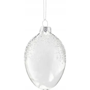 Vánoční ozdoba Skleněná vánoční ozdoba ve tvaru vajíčko s bílými peříčky 8,5 cm VILLA ITALIA