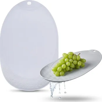 Kuchyňské prkénko KUCHYŇSKÉ PRKÉNKO 37x25cm plastové s odkapávačem na zeleniny, světlé