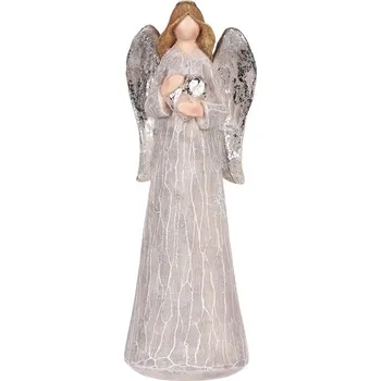Hnědá polyresinová figurka Anděla se zlatým srdcem - elegantní dekorace Barva: šedá