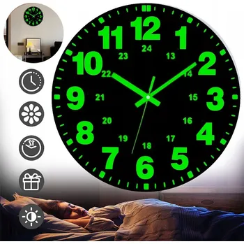 Hodiny FLUORESCENČNÍ NÁSTĚNNÉ HODINY SVÍTÍCÍ VE TMĚ DO OBÝVACÍHO POKOJE LOŽNICE 30CM