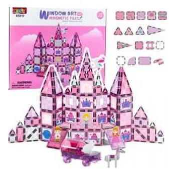 Stavebnice Geomag Klocki magnetyczne witraże różowe 126el