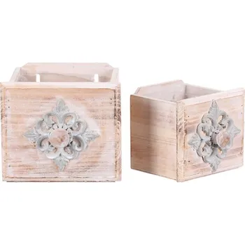 Obal na květináč Dřevěný obal na květiny s igelitovou vložkou - sada 2 ks, rustikální styl Barva: Přírodní