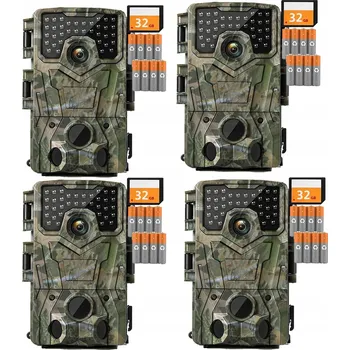 IP kamera 4x Lesní kamera s IR nočním viděním pro lov a pozorování zvěře, s 32GB kartou a bateriemi