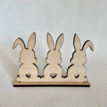 Velikonoční dekorace 3 dřevění zajíčci v podstavci, 3 barevné varianty Barva: Šedá, Rozměry: 14 cm