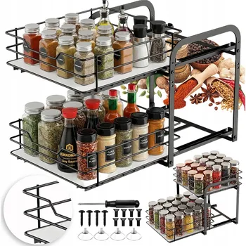 Obraz DVOUÚROVŇOVÁ VÝSUVNÁ POLICE NA KOŘENÍ DO KUCHYNĚ, KOVOVÁ, 28X24X25 CM