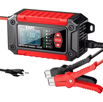 Nabíječka autobaterie EAFC Nabíječka a tester autobaterií 2v1 LCD 12V 6A červená