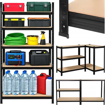 Dílenský regál Kovový regál do skladu, 5 Polic, černý, do garáže, sklepa, 180x90x40 cm, nosnost 1000 kg