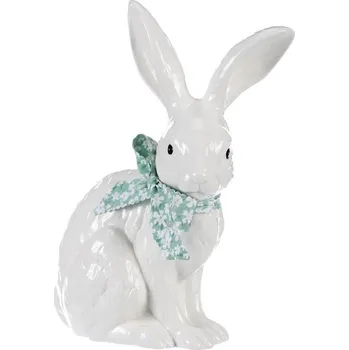 Hnědá keramická soška zajíce s šátkem - roztomilá dekorace do interiéru Barva: bílá