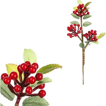 umělá květina Realistická umělá jeřabina s červenými bobulemi, plastová, 80 cm Barva: Červená