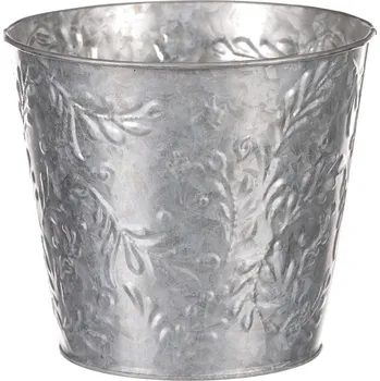 Obal na květináč Stříbrný kovový obal na květiny s dekorem jmelí, průměr 18 cm Barva: Stříbrná