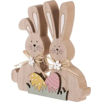 Velikonoční dekorace Dřevěná velikonoční dekorace - Zajíci s vajíčky, ručně malovaná, 20 cm Barva: Přírodní