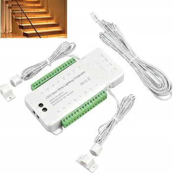 Pohybové čidlo Schodišťový automat 16 kanálů 12-24V 240W 2x Pohybový detektor PIR Dálkový Ovladač