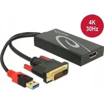 Delock Adaptér DVI (samec) > DisplayPort 1.2 + USB-A (samice) 4K@30 Hz, černý