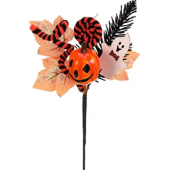 umělá květina Umělá větev na Halloween - oranžovo-černá dekorace se dýní a duchem Barva: Oranžová