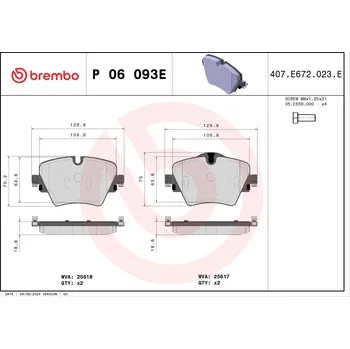 Brzdová destička Sada brzdových destiček, kotoučová brzda BREMBO P 06 093E