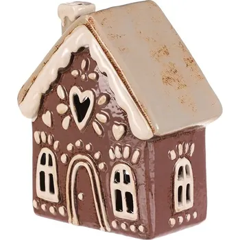 Svícen Fialový keramický domeček na čajovou svíčku s perníkovým designem Barva: Fialová