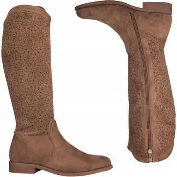 Dámské kozačky Dámské ažurové kozačky S. Barski HY52-533 coffee, semišové, béžové, vel. 40