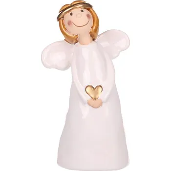 Bílá keramická figurka Anděl se zlatým srdcem, 14 cm elegantní dekorace Barva: bílá