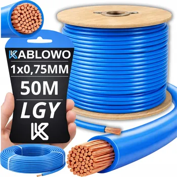 elektrický kabel VODIČ LGY KABEL JEDNOŽILOVÝ ELEKTRICKÝ 1X0,75MM MODRÝ 50M