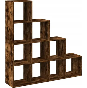 Knihovna Regál s přihrádkami, 4 police, kouřový dub, 131,5x29x131,5 cm