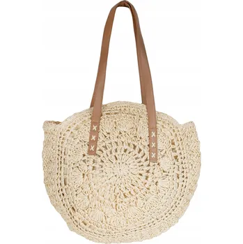 Velká kulatá plážová taška ze slámy s pleteným prolamovaným vzorem (Béžová)
