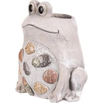 Obal na květináč Obal na květiny Žába z magnesia, šedý s barevnými kamínky Barva: šedá