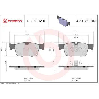 Brzdová destička Sada brzdových destiček, kotoučová brzda BREMBO P 86 028E