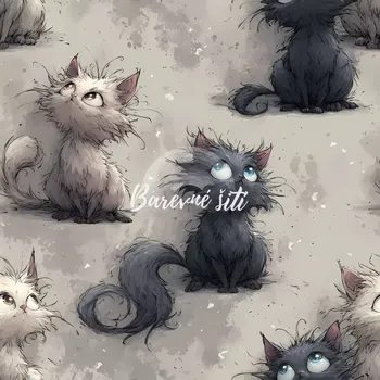 Úplet, Zamyšlené kočky na krémovošedé (E) (Top kvalitní úplet Bella digitisk)