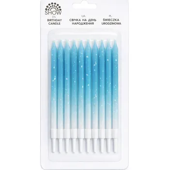 Dortová svíčka Narozeninové svíčky ombre modré s puntíky 10 ks – dlouhé svíčky