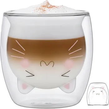 Termo sklenice Kočka s dvojitou stěnou HRNEK NA KÁVU ČAJ LATTE 250ML