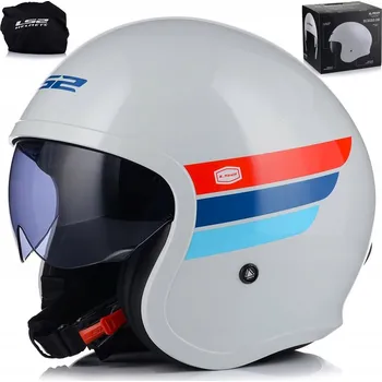 Helma na motorku Otevřená motocyklová přilba LS2 OF599 SPITFIRE II RETRO bílá SKÚTR CHOPPER