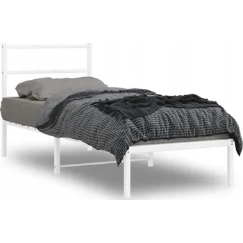 Postel Kovový rám postele s čelem, bílá, 80x200 cm
