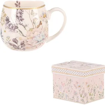 Porcelánový hrneček s květinovým motivem v dárkové krabičce - béžový Barva: Vícebarevná
