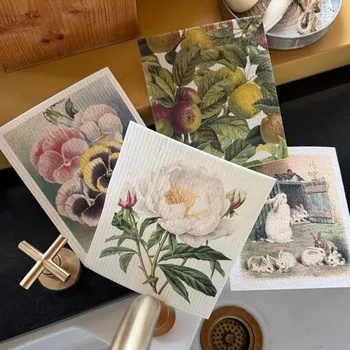 Utěrka Přírodní, eko mycí hadříky / houbičky na nádobí Pivoňka