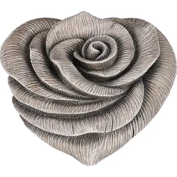 Velký šedý květ růže ve tvaru srdce - odolný polyresin dekorace Barva: šedá