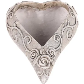 Šedý květinový obal srdce s růžemi z polyresinu - pietní dekorace Barva: šedá