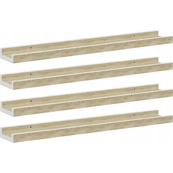 police Nástěnné police, 4 ks, bílá a dub sonoma, 60x9x3 cm