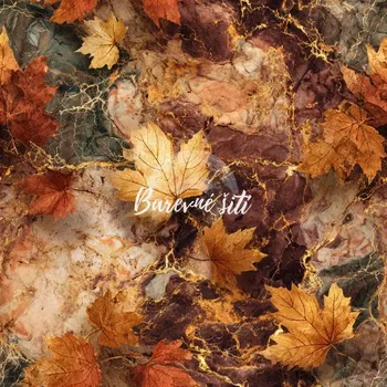 Úplet, Podzimní listy v mramoru (E) z 3m (Top kvalitní úplet Bella digitisk)