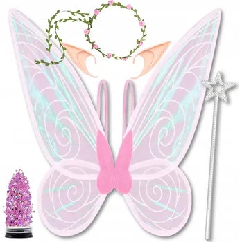 Karnevalový kostým KOSTÝM VÍLY ELFA KOSTÝM MOTÝLA KŘÍDLA ELF HOLOGRAMOVÉ UŠI COSPALY RBO