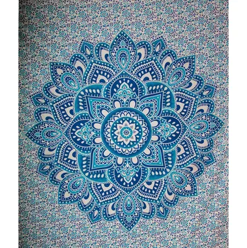 Přehoz na lůžko Bavlněný přehoz na postel s mandalou Půvabná mandala – modrý 2, Sittar POSLEDNÍ KUS!
