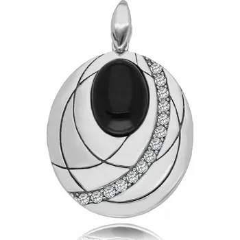Přívěsek STŘÍBRNÝ PŘÍVĚSEK PŘÍVĚSEK SE ZIRKONY A ČERNÝM ONYXEM