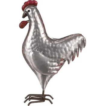 Stříbrná kovová dekorace kohout - originální interiérový doplněk Barva: Stříbrná